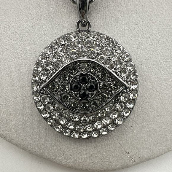 Joan Boyce Necklace Evil Eye Angel Eye Talisman Silver Tone Black Rhinestone - Picture 4 of 13